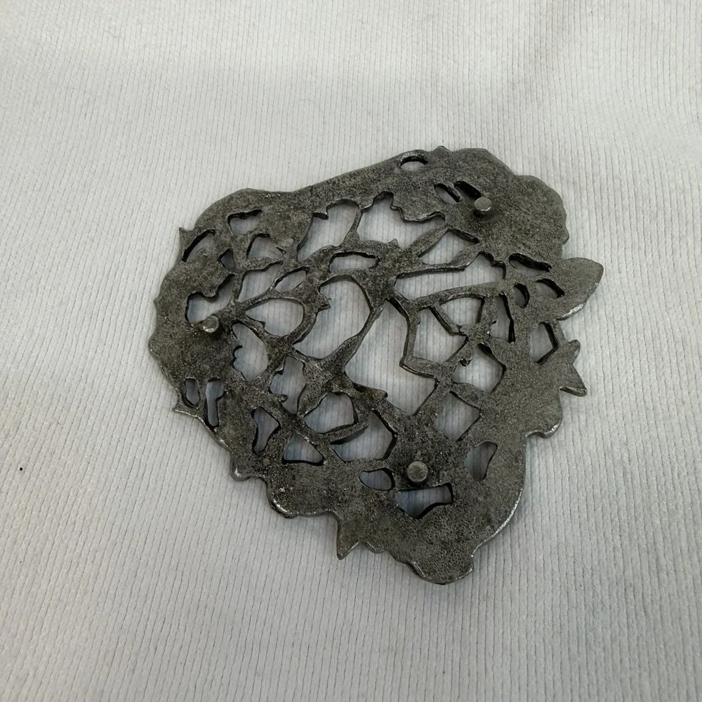 Vintage Pewter & Glass Trinket Potpourri Dish With 3D Roses & Leaves